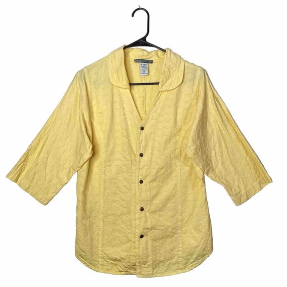 Ezze Wear Vintage Womens Top Butter Yellow Lagonlook Flowy Scallop Textured S/P - Picture 1 of 9